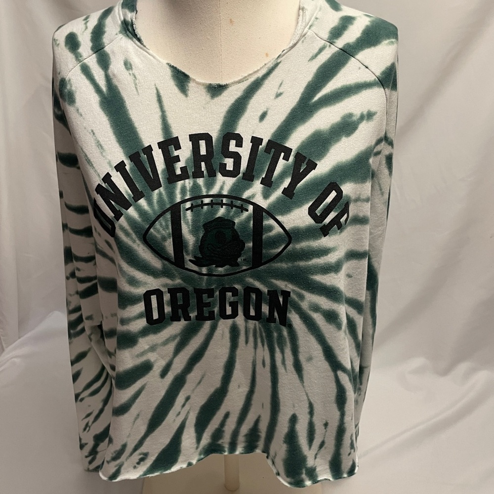 PINK Victoria's Secret Soft Lounge U of O Loose Crop Green Tie-Dye Top